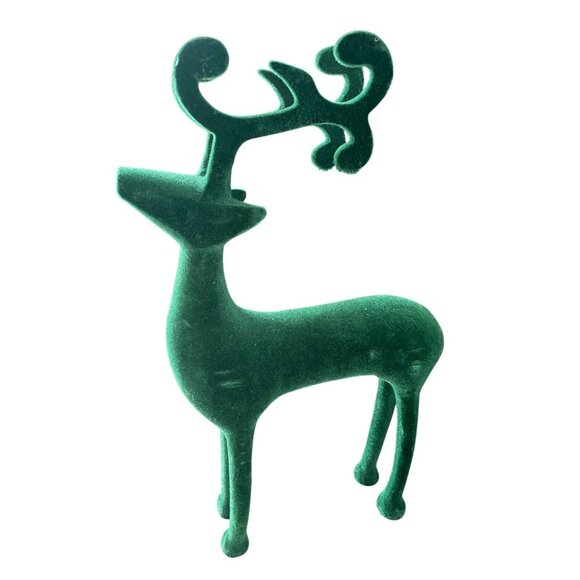 Zodax Flocked Standing Deer Figurine Statue Green 12.5 Inch High - Picture 7 of 9